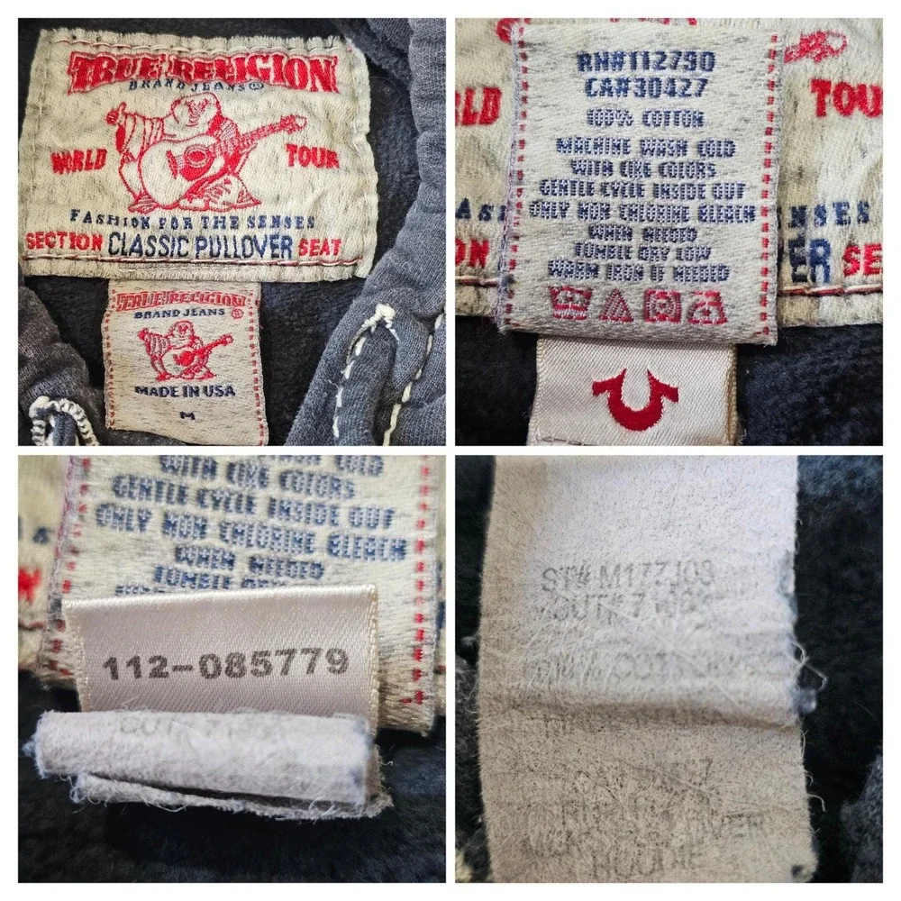 Vintage True Religion Hoodie Mens Medium Fairchilds Bulldog‎ Made in USA Y2K